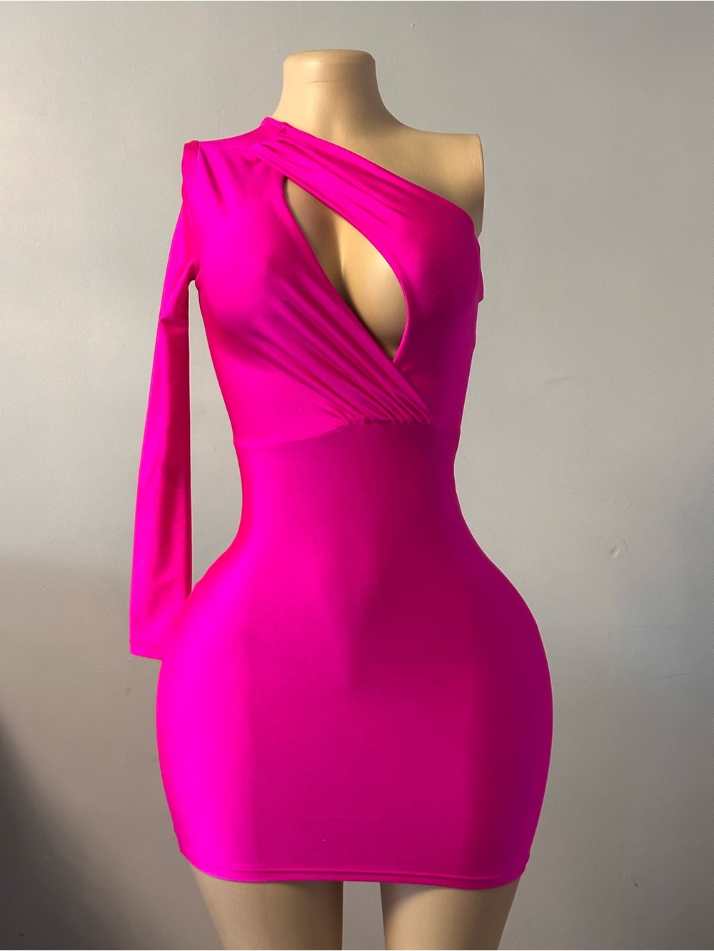 Fashion Nova One-Shoulder Neon Pink Bodycon Mini Dress